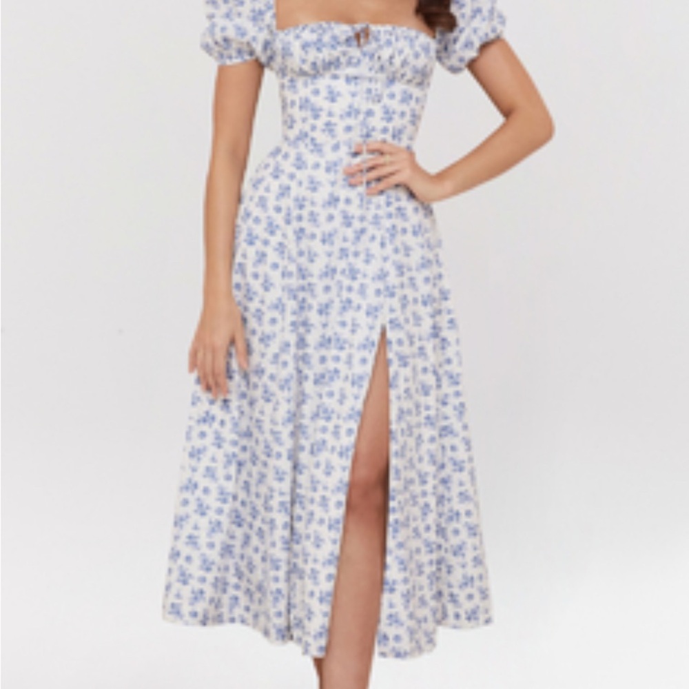 House of CB Blue and Purple Slit Midi Sundress